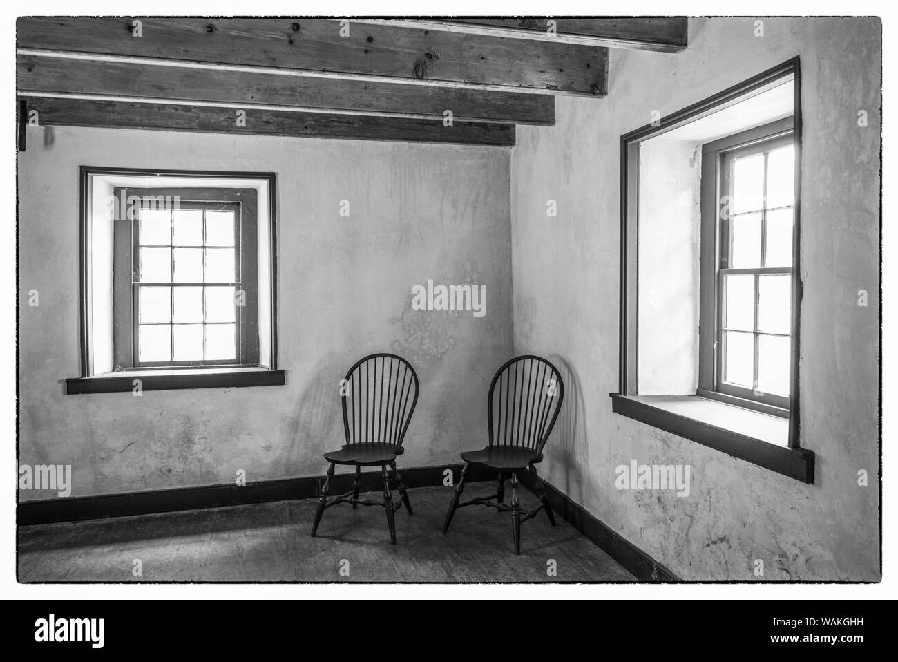 USA, Pennsylvania, Elverson. Hopewell Furnace National Historic Site, early 18th century ironmaking plantation, tenant house interior Stock Photo