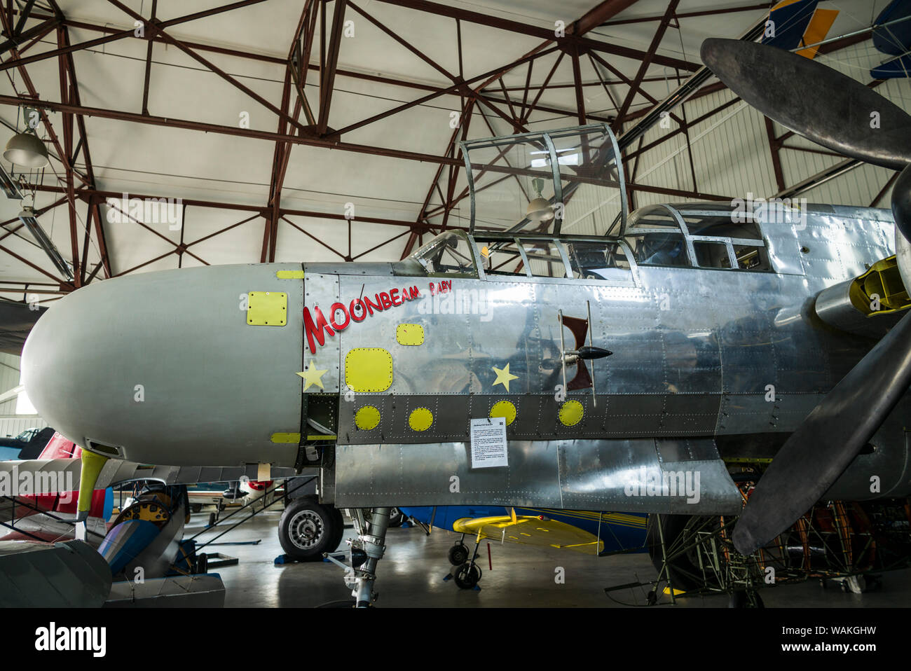 USA, Pennsylvania, Reading. Mid-Atlantic Air Museum, one of the last remaining WW2-era US Army Air Force P-61 Black Widow night fighters undergoing restoration (Editorial Use Only) Stock Photo