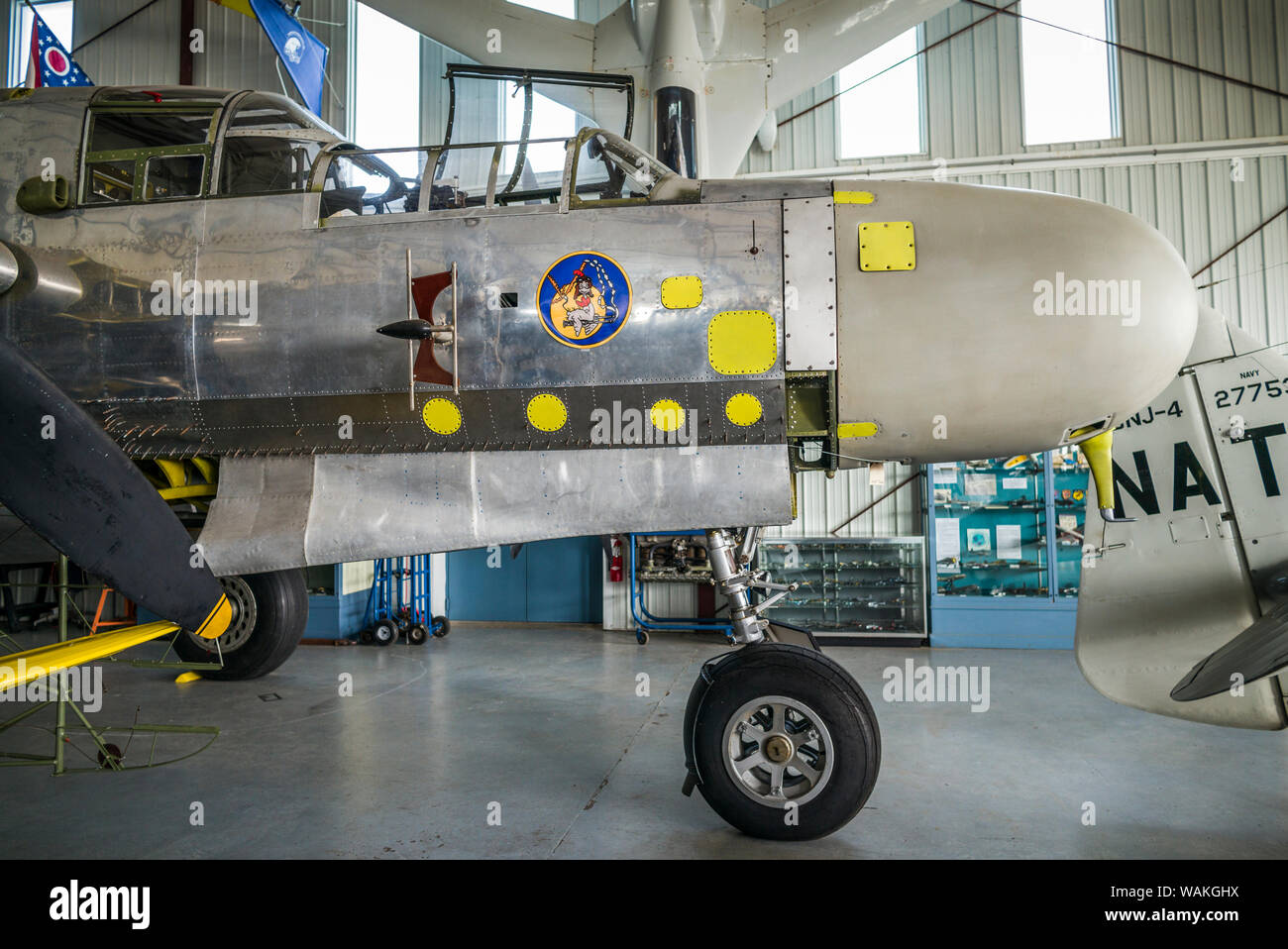 USA, Pennsylvania, Reading. Mid-Atlantic Air Museum, one of the last remaining WW2-era US Army Air Force P-61 Black Widow night fighters undergoing restoration (Editorial Use Only) Stock Photo