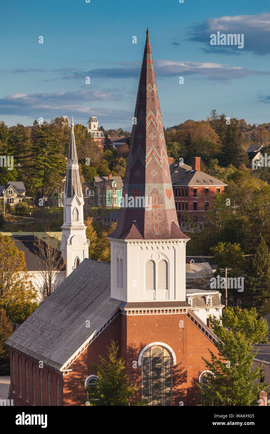 USA, Vermont, Montpelier. Elevated view of church steeples Stock Photo