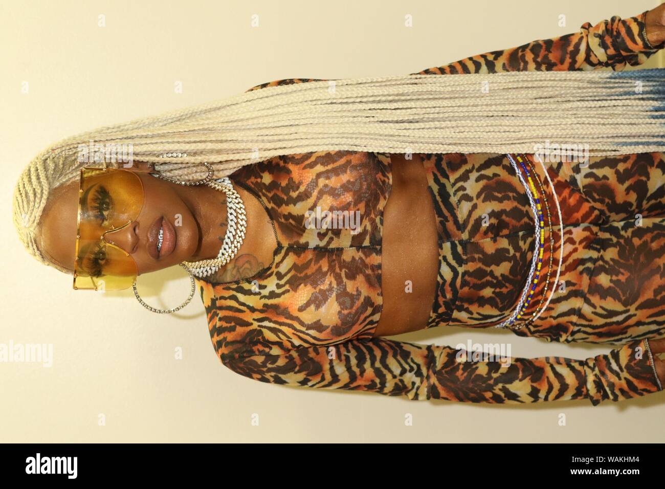New York, NY, USA. 20th Aug, 2019. LiL Mo backstage at the Power Season 6 Premiere August 20, 2019 at Madison Square Garden in New York City. Photo Credit: Walik Goshorn/Mediapunch/Alamy Live News Stock Photo