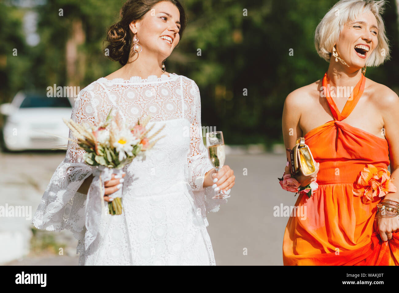 The Happy Bride And Her Best Friend At The Wedding Party