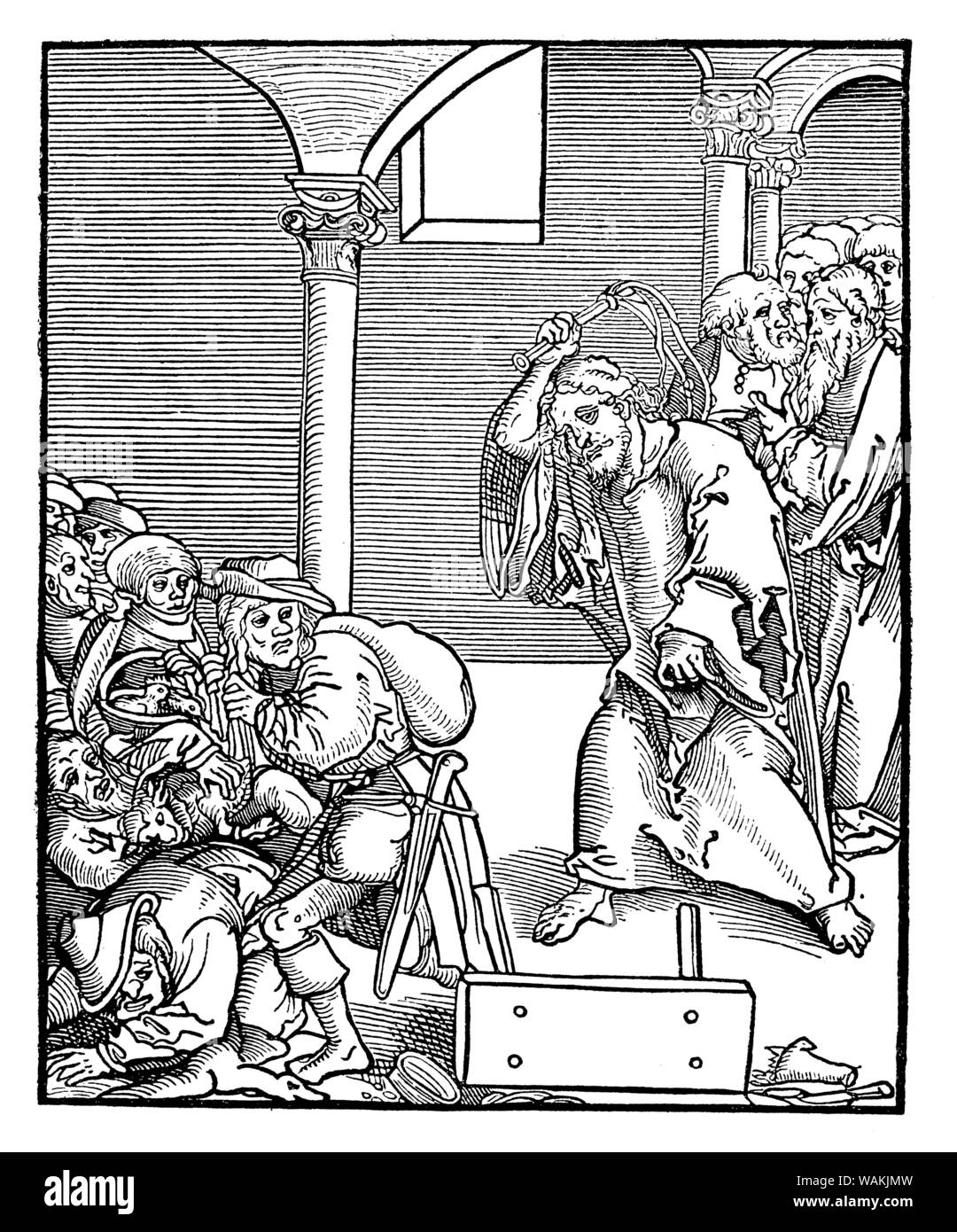 Jesus Christ drives the usurers out of the temple, ,  (religion history book, 1923) Stock Photo