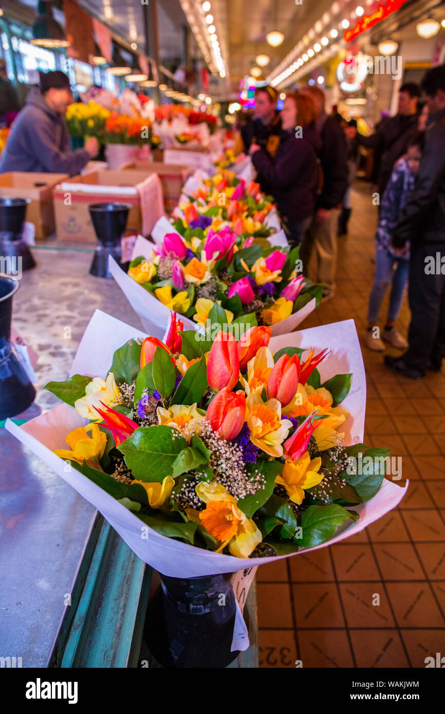 Seattle, Washington State. Pike Place Market, flower bouquets Stock