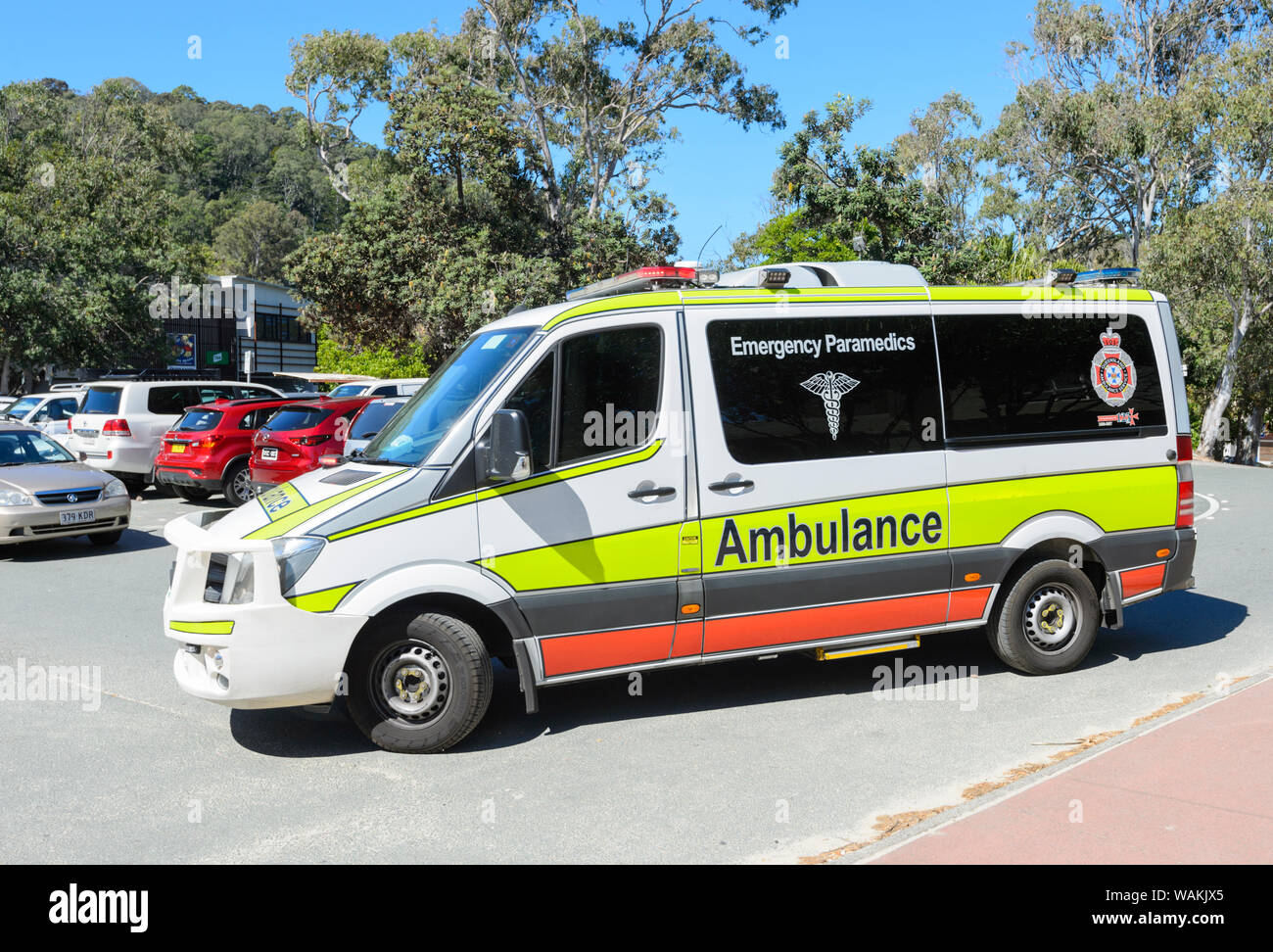 Ambulance Emergency Paramedics vehicle, Noosa Heads, Queensland, QLD, Australia Stock Photo