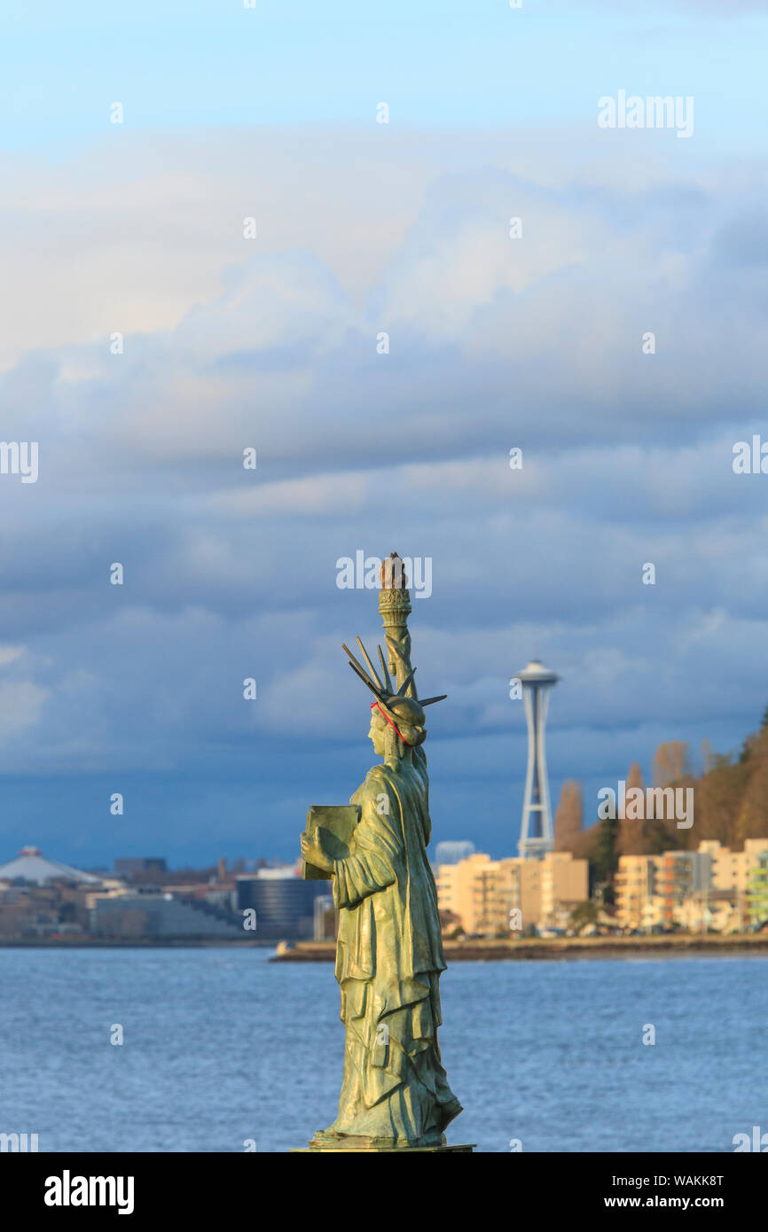 Statue of Liberty replica statue, Alki Beach, West Seattle neighborhood, Seattle, Washington State Stock Photo