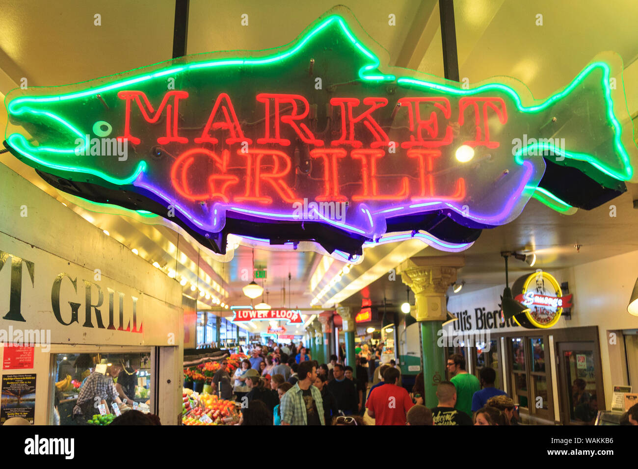 Pike Place Market in Late Spring, Seattle, Washington State (Editorial Use Only) Stock Photo