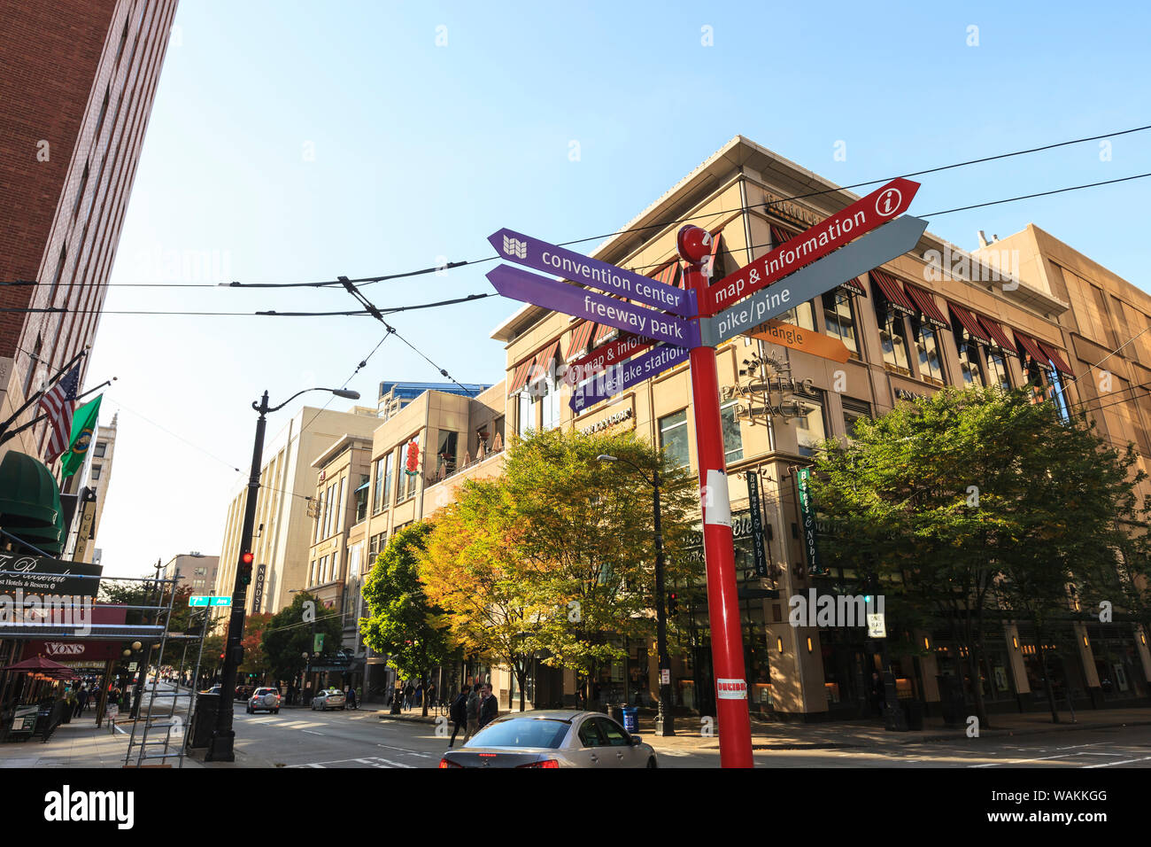 Directional sign in downtown Seattle, Washington State Stock Photo