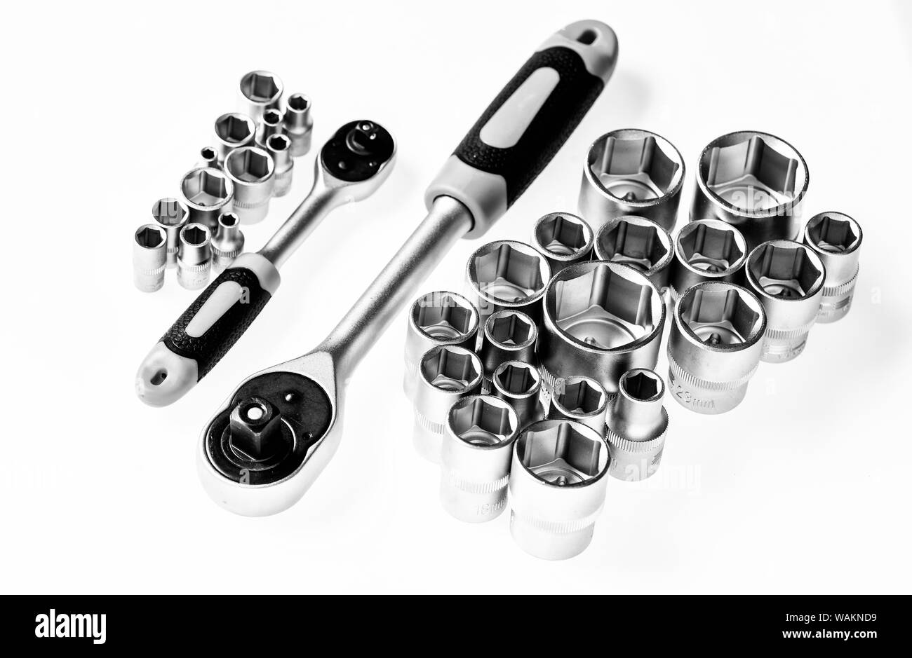 Set of tools isolated on white background. socket wrench. perfect tool kit. Chrome  Vanadium Steel. metallized fix equipment. socket wrench isolated on white  background. Fine Crew Stock Photo - Alamy