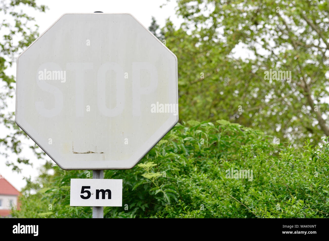 Leipzig, Germany. 22nd May, 2019. "Stop" is written on a traffic sign ...