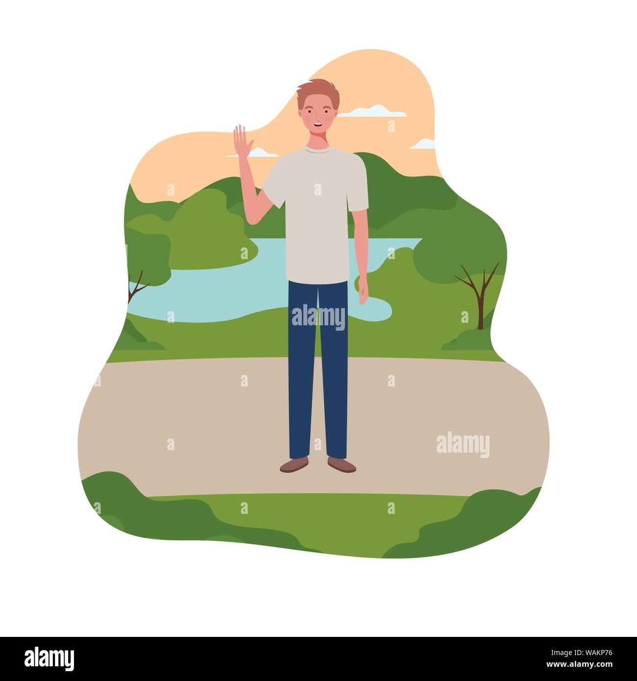 young man standing with landscape background Stock Vector Image & Art ...
