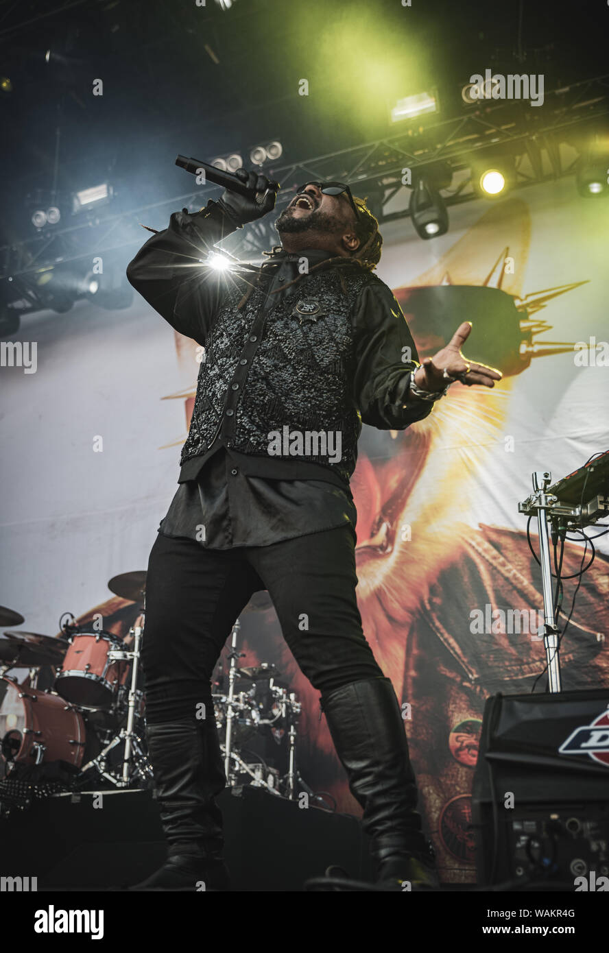 Copenhagen, Denmark - 20th June, 2019. The Welsh metal band Skindred performs a live concert during the Danish heavy metal festival Copenhell 2019 in Copenhagen. Here vocalist Benji Webbe is seen live on stage. (Photo credit: Gonzales Photo - Nikolaj Bransholm). Stock Photo