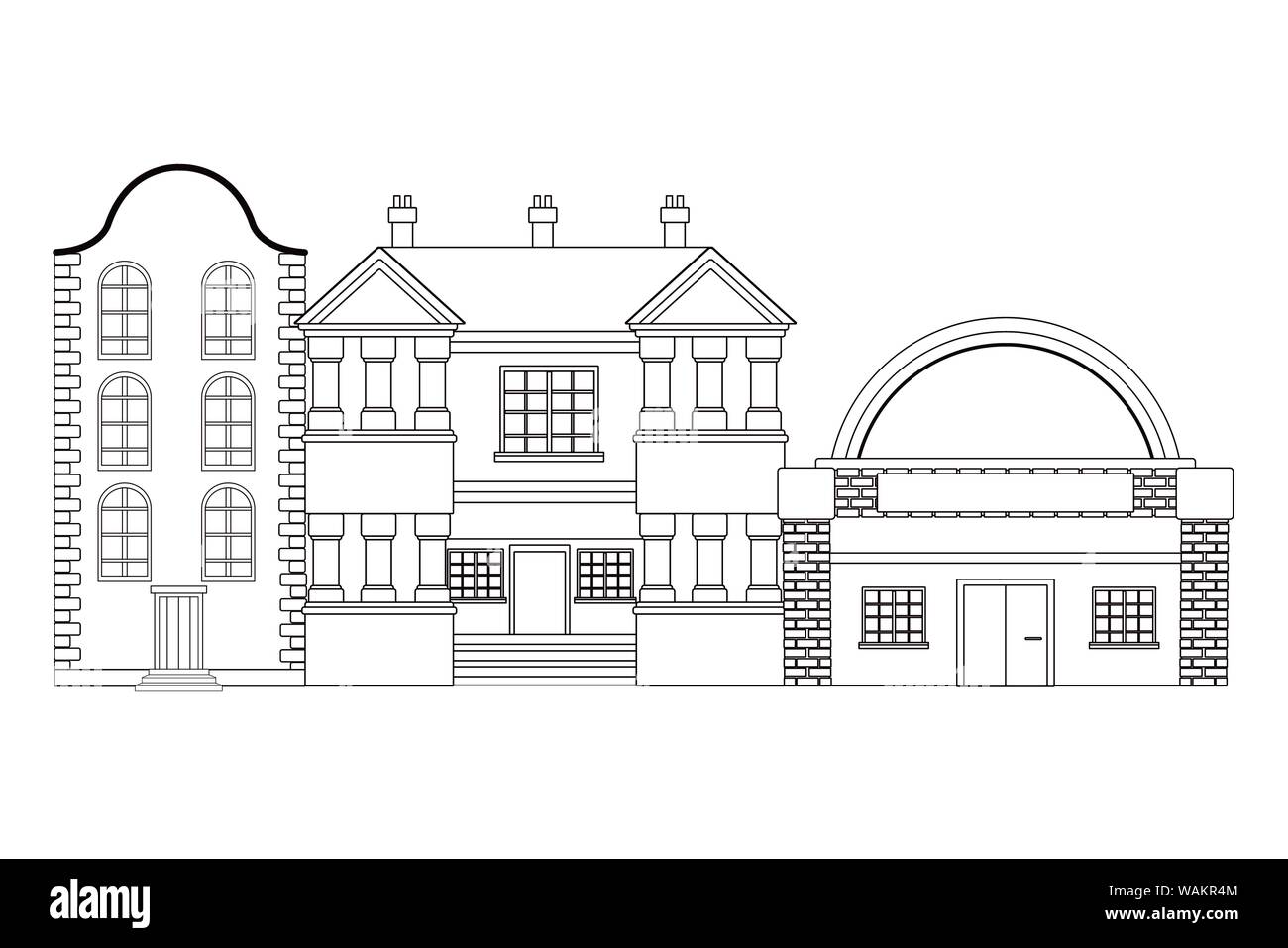 Urban buildings and city architecture in black and white Stock Vector