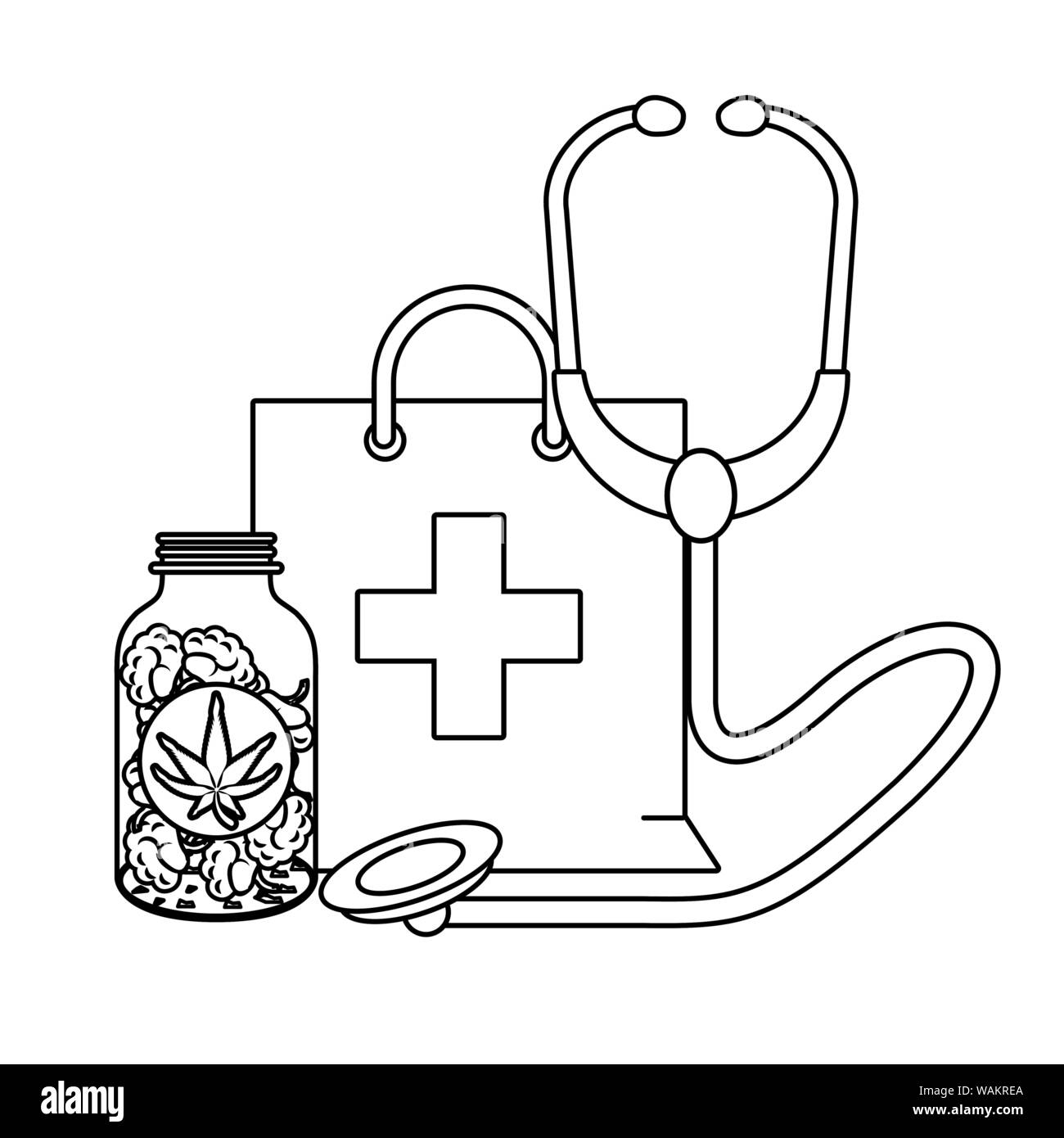 cannabis martihuana sativa hemp cartoon in black and white Stock Vector ...