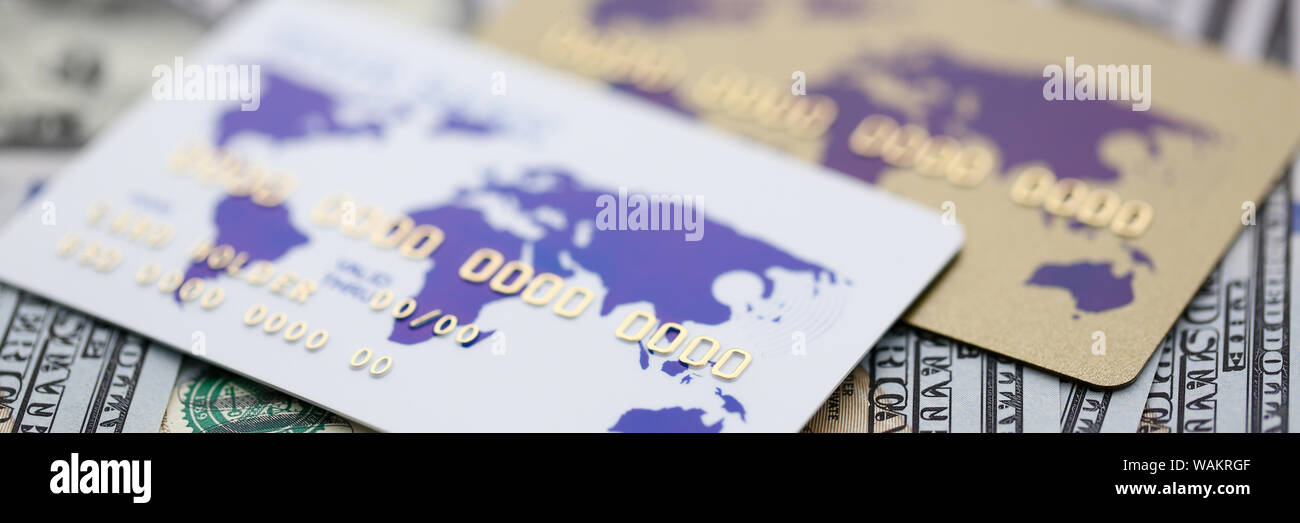 Card with plastic credit dollar. Money transfer. Stock Photo