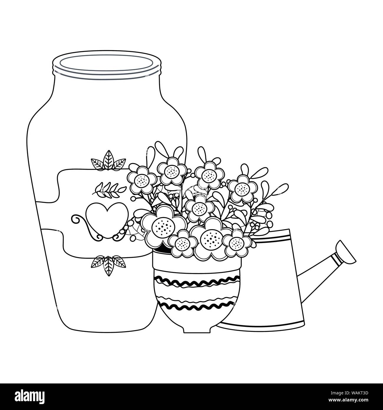 Flowers and leaves inside pot design, floral nature plant ornament