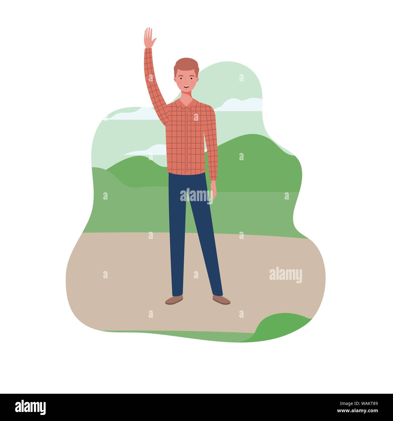 young man standing with landscape background Stock Vector Image & Art ...
