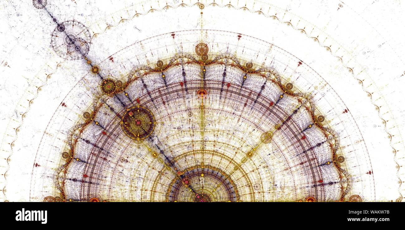 Abstract digital fractal circles compass art on the white background