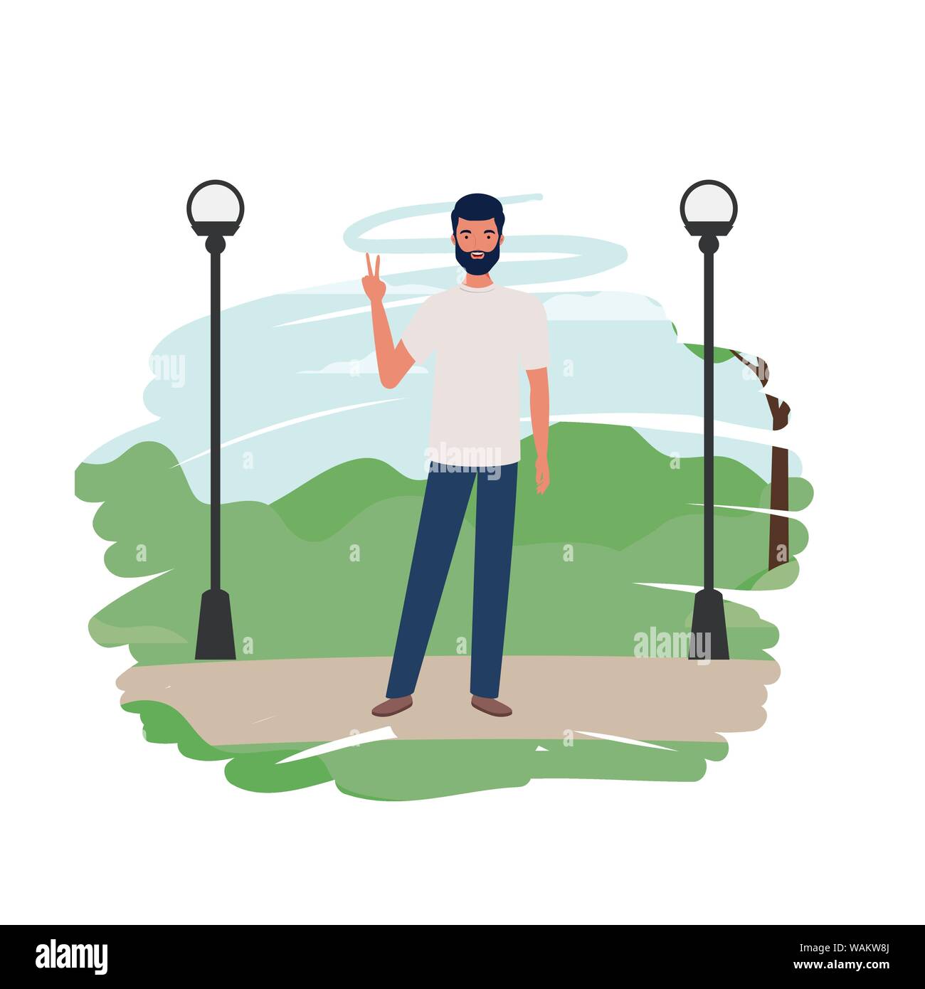 young man standing with landscape background Stock Vector Image & Art ...