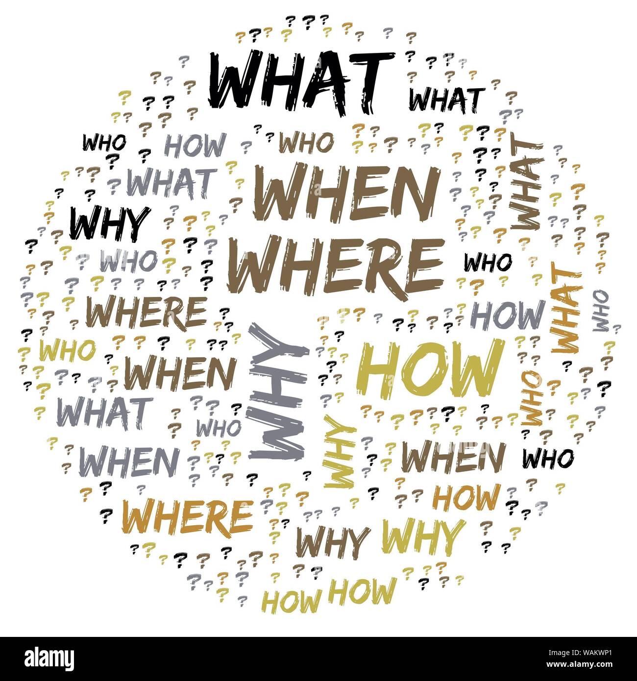 Word Cloud - Who, What, Where, When, Why and How on white background ...