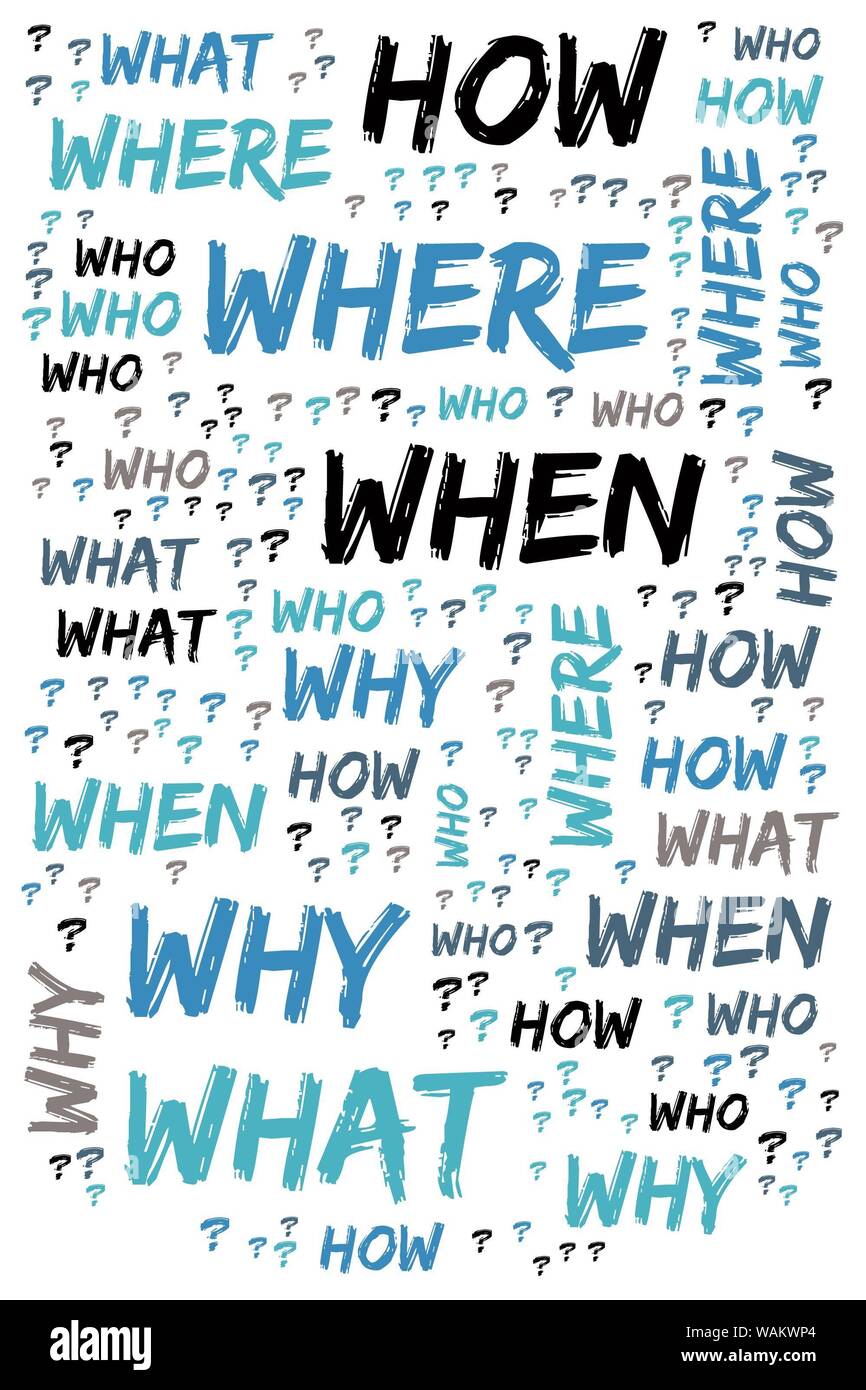 Word Cloud - Who, What, Where, When, Why and How on white background ...