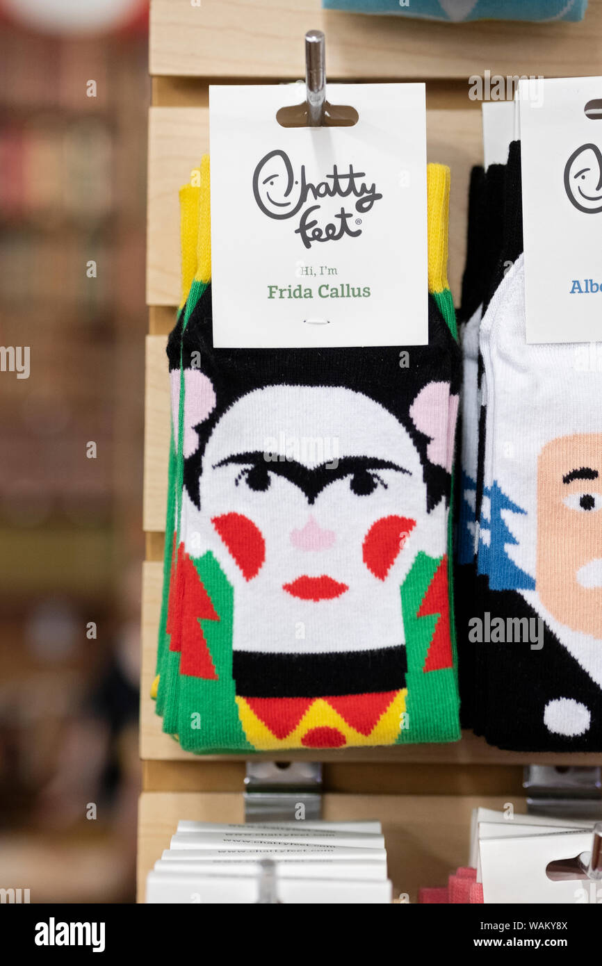 FRIDA KAHLO SOCKS for sale at the Strand Book Store in Greenwich Village, Manhattan, New York City. Stock Photo