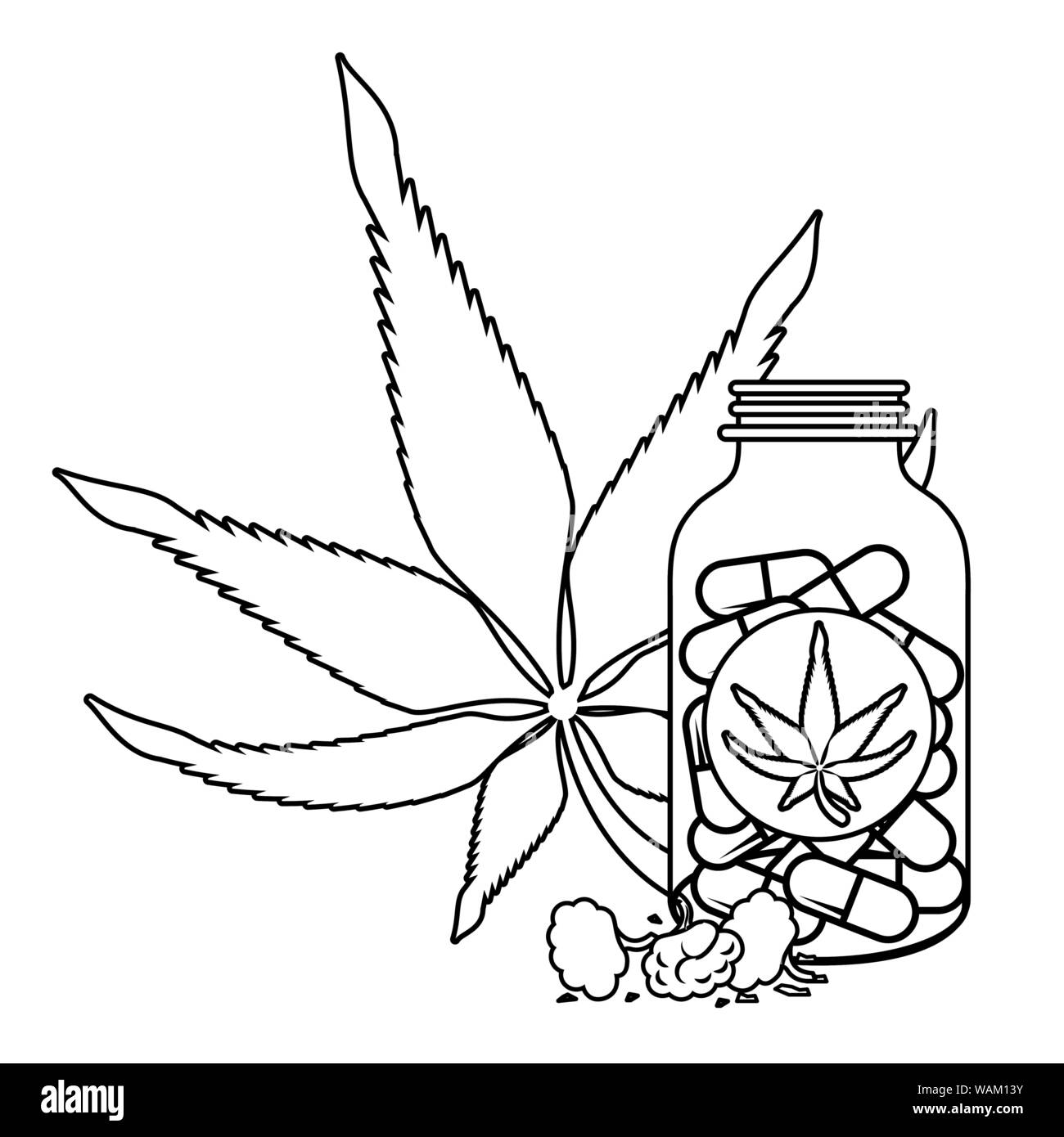 cannabis martihuana sativa hemp cartoon in black and white Stock Vector ...