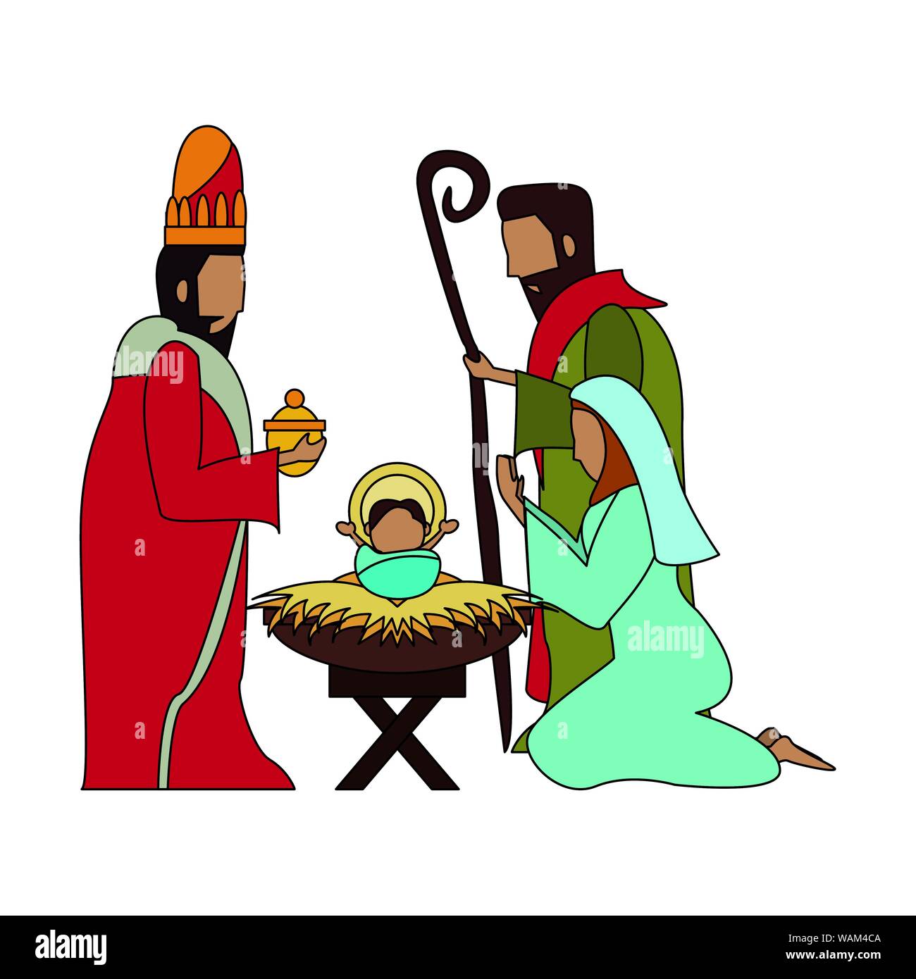 merry christmas nativity christian cartoon Stock Vector