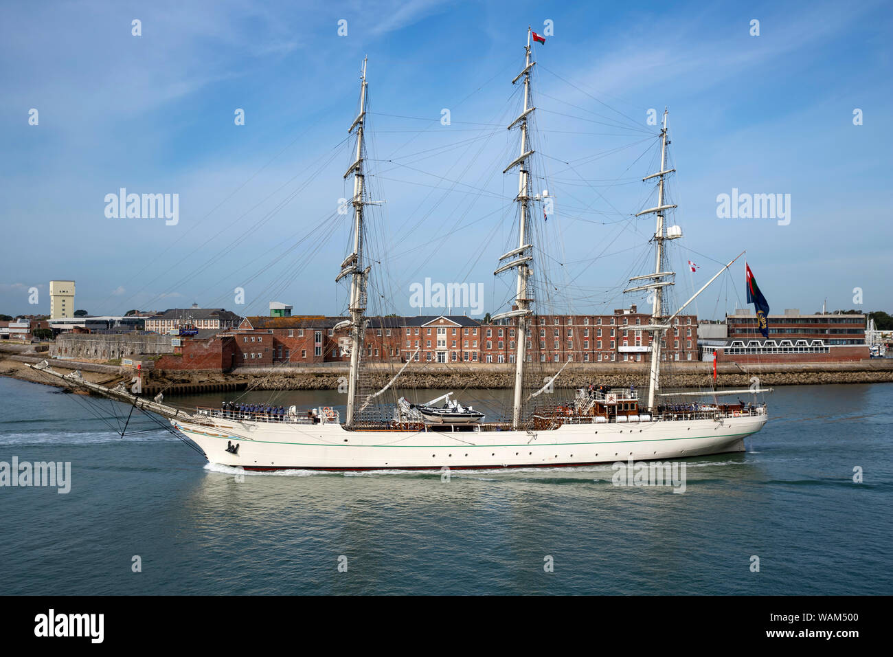 Oman Royal Navy Sailing Ship Shabab Oman II Leaving Portsmouth Uk 
