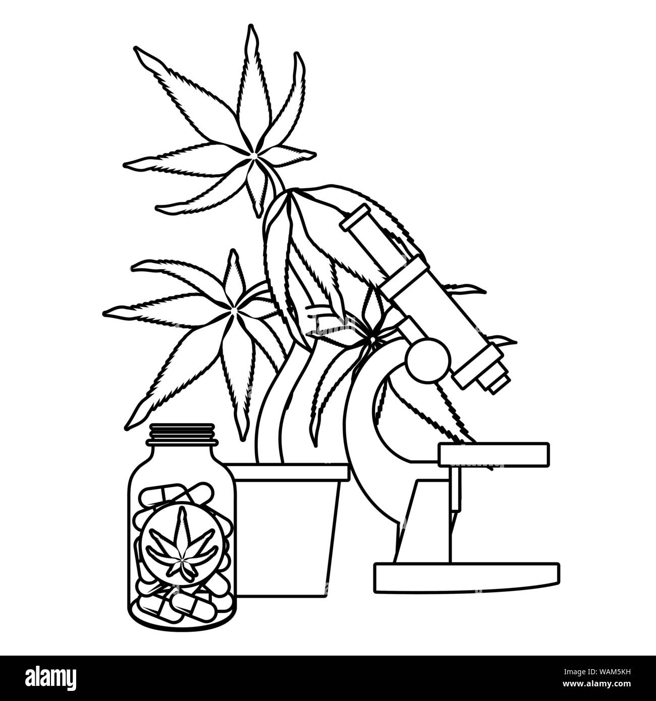 cannabis martihuana sativa hemp cartoon in black and white Stock Vector ...