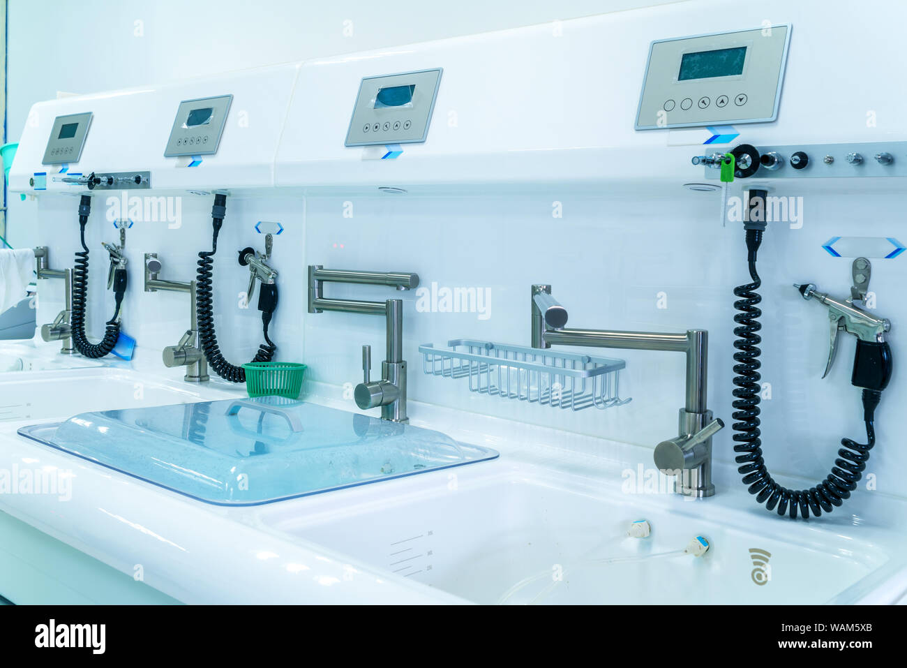 Endoscope cleaning workstation, modern medical equipment Stock Photo
