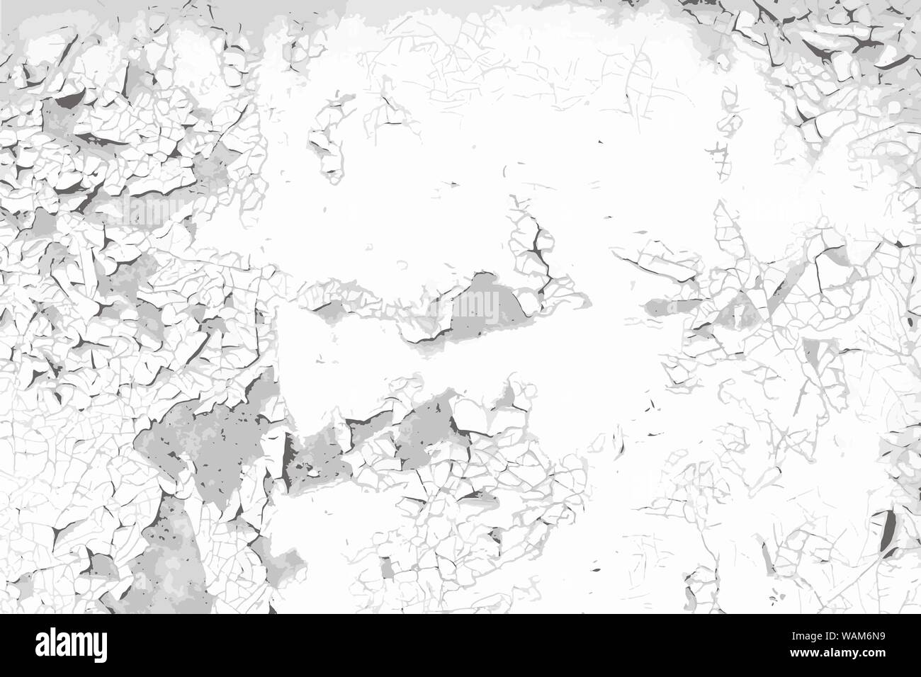 Old cracked painted wall vector background. Grunge black and white texture template for overlay artwork. Stock Vector