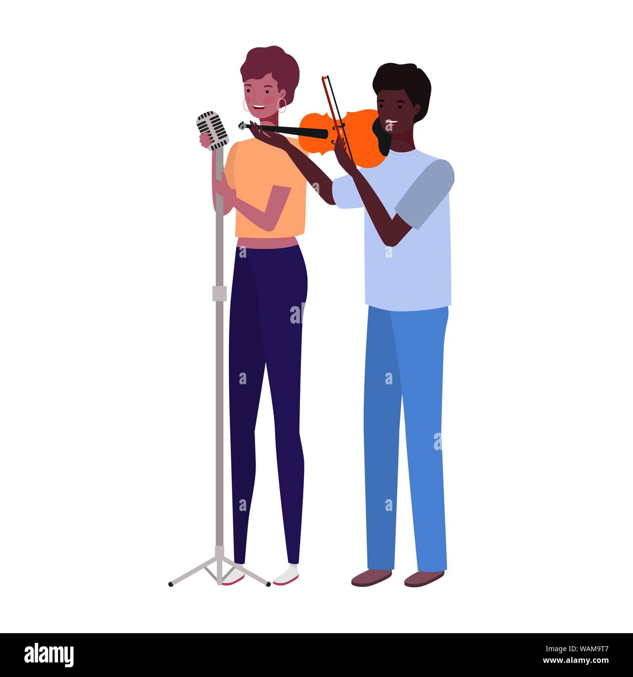 Two Person Instrument couple of people with musicals instruments on white background Stock ...