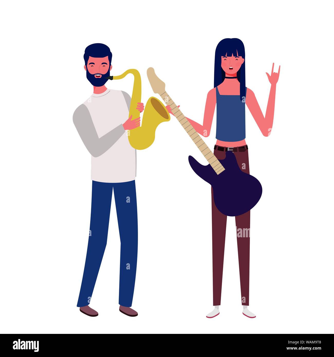 Two Person Instrument couple of people with musicals instruments on white background Stock ...
