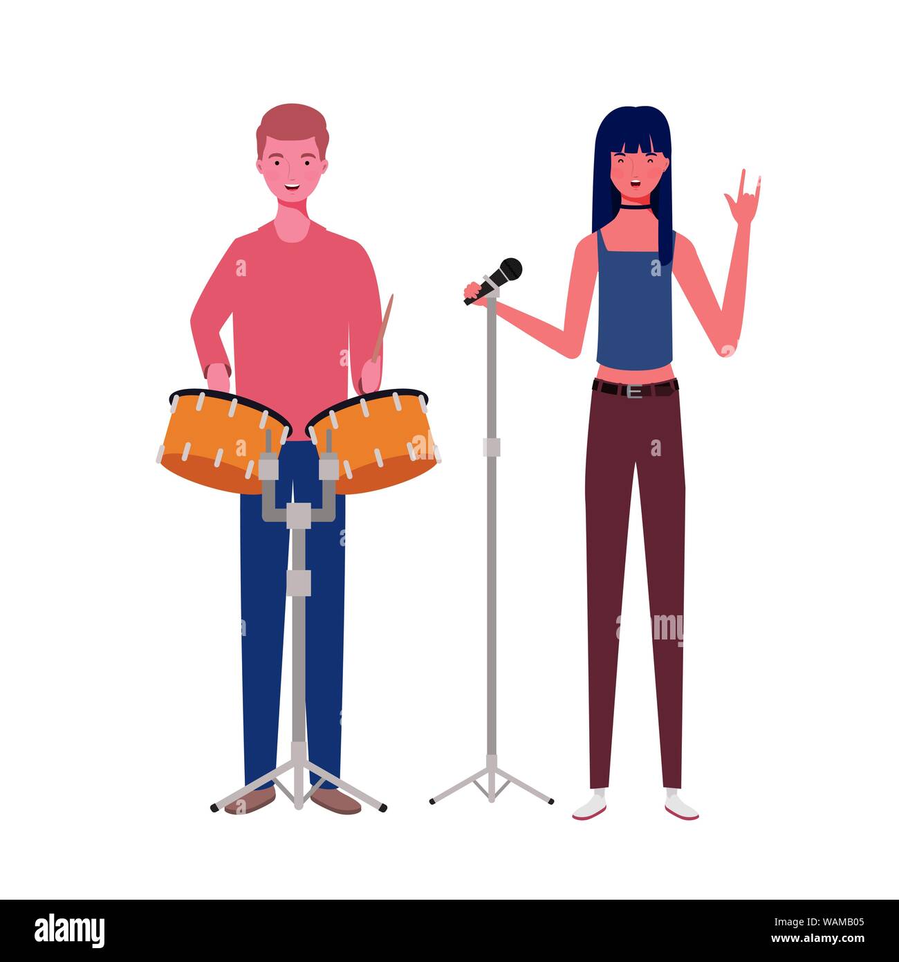 Two Person Instrument couple of people with musicals instruments on white background Stock ...