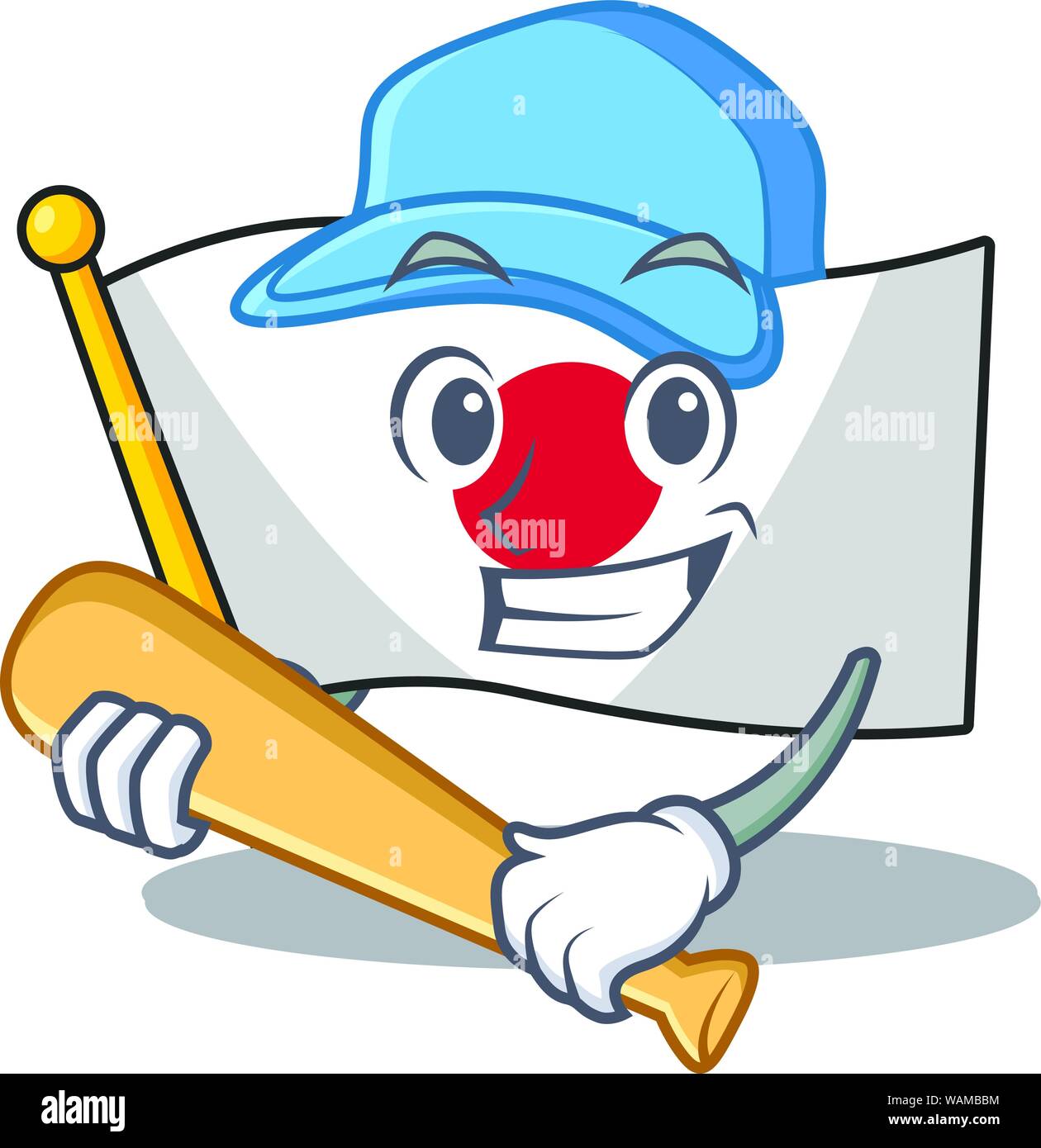 Playing baseball Japan flag hoisted inside cartoon pole Stock Vector