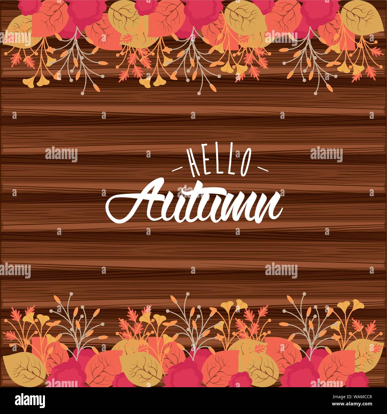 Hello autumn card with leaves cartoons Stock Vector Image & Art - Alamy