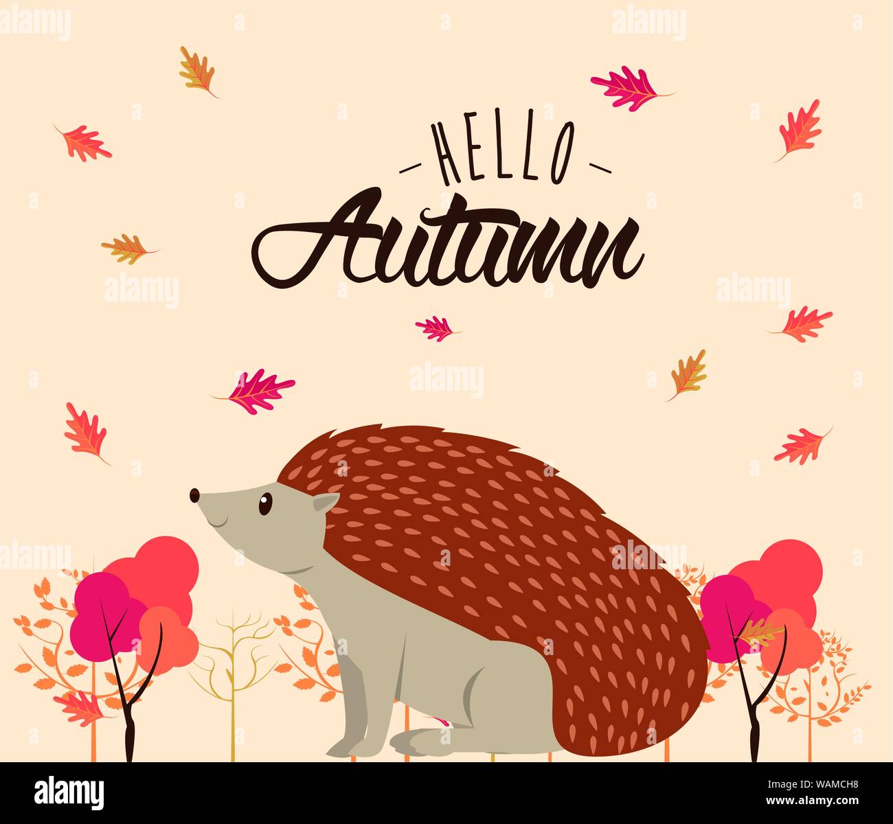 Hello autumn card with cute animal cartoons Stock Vector Image & Art ...