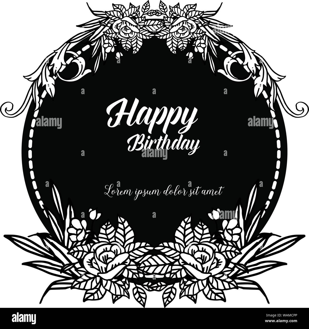 Template of greeting card happy birthday, various crowd of flower frame