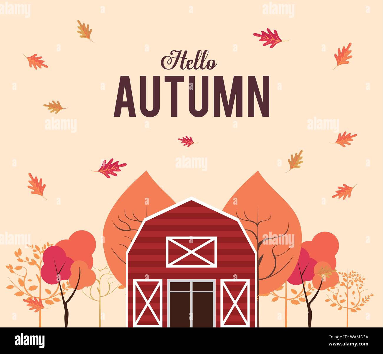 Hello Fall Cartoon. Sign Hello autumn card with cute animal cartoons Stock Vector Image & Art ...