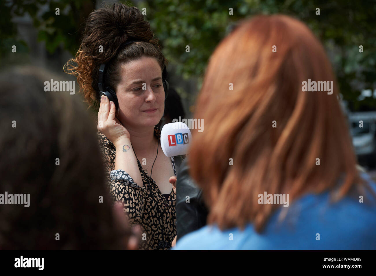 Royal Courts of Justice, London, UK. 21st August, 2019.  Ealing Council’s safe zone upheld after Court of Appeal hearing at the Royal Courts of Justice. Eve Veglio-White, sister supporter activist, interviewed after the hearing. Credit: Thomas Bowles/ Alamy Live News Stock Photo