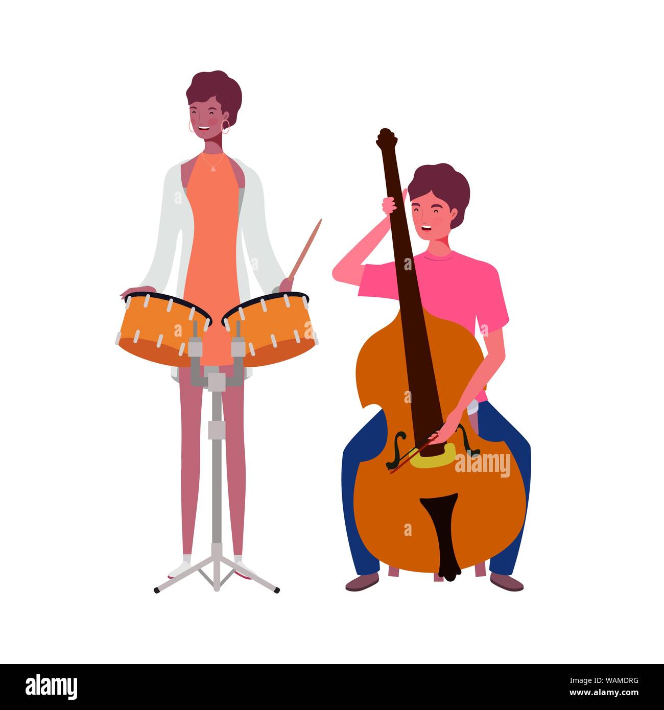 Two Person Instrument couple of people with musicals instruments on white background Stock ...