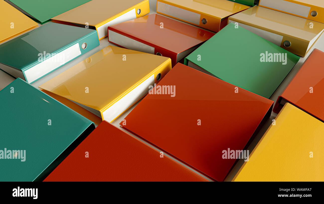 Colorful folders on white ground as 3d Rendering Stock Photo