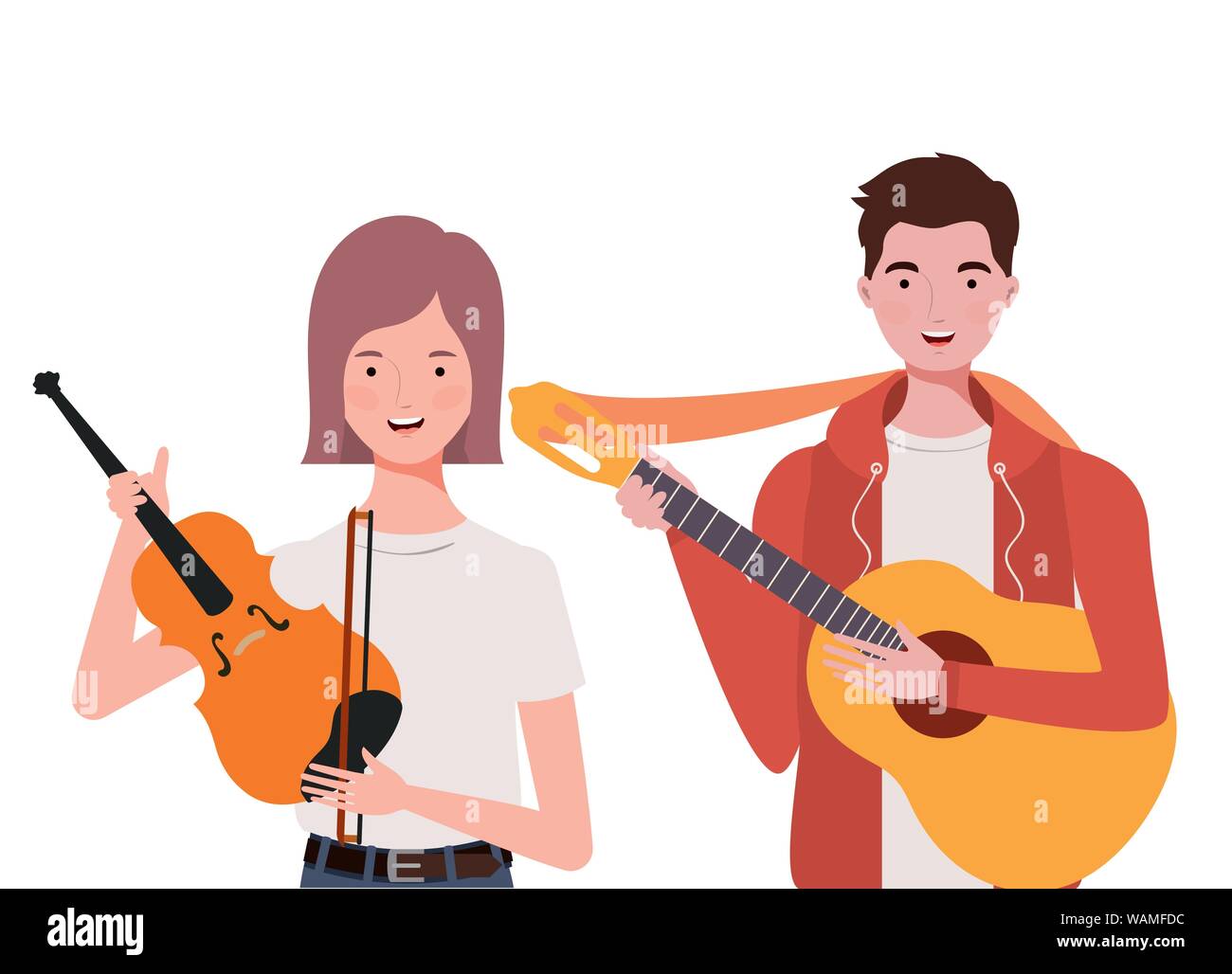 Two Person Instrument couple of people with musicals instruments on white background Stock ...