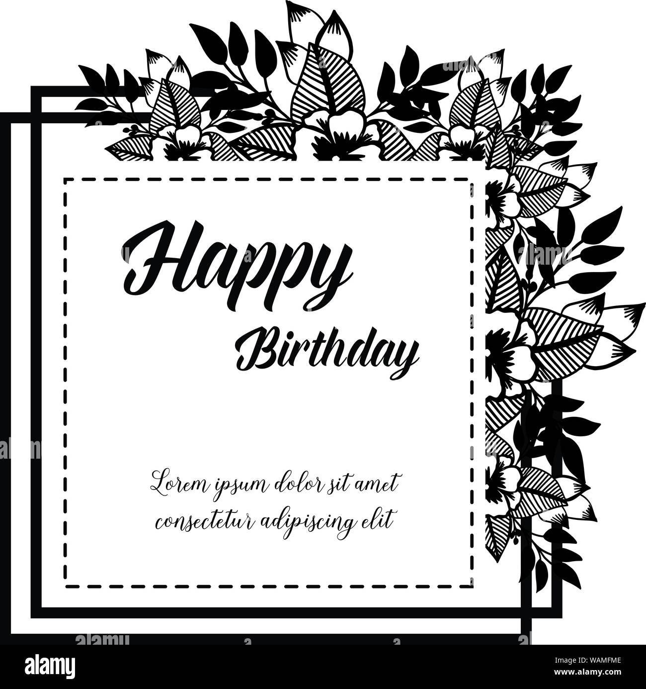 Invitation card happy birthday celebration, shape of beautiful wreath frame with ornate branches
