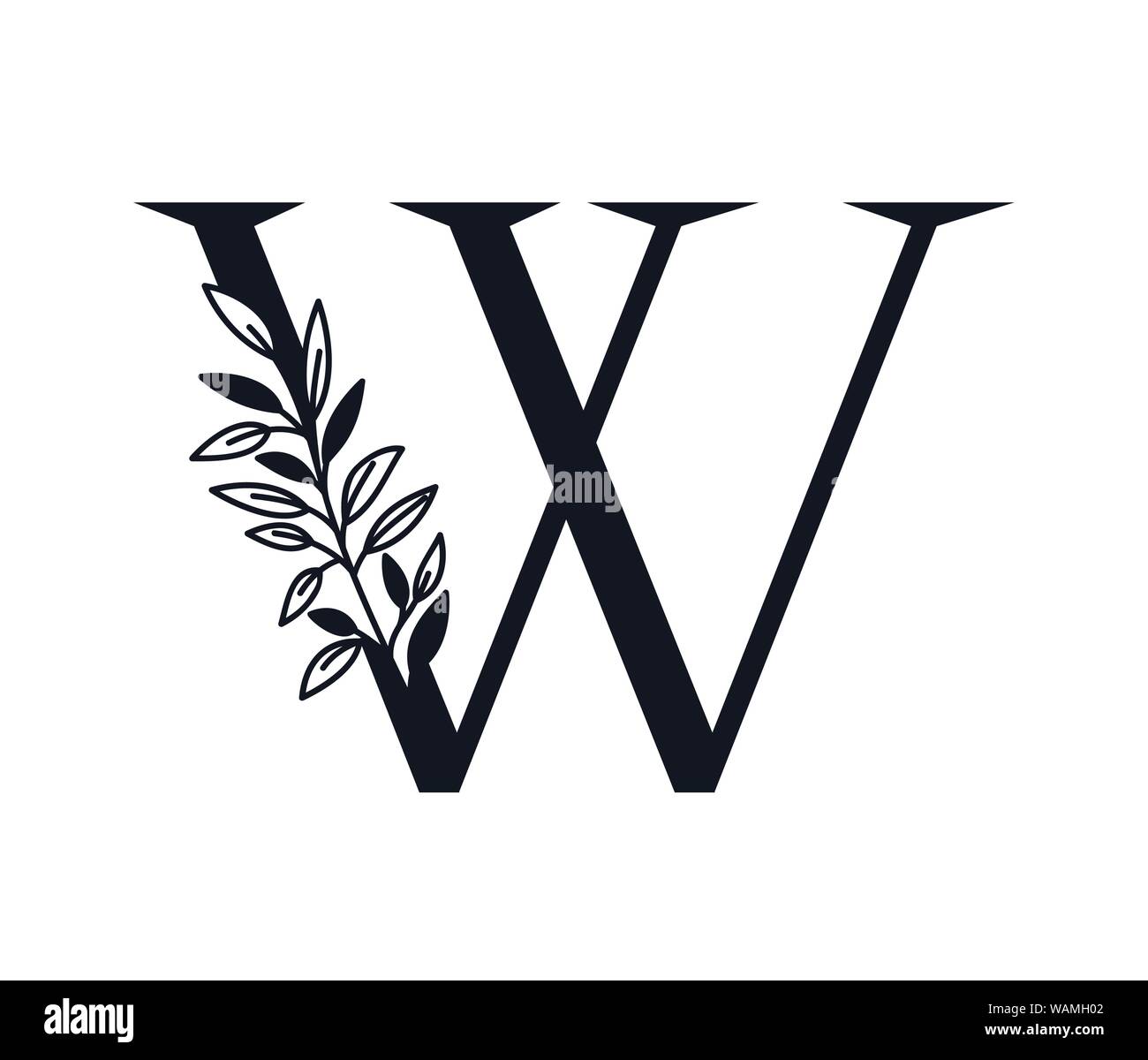 letter W of the alphabet with leaves Stock Vector