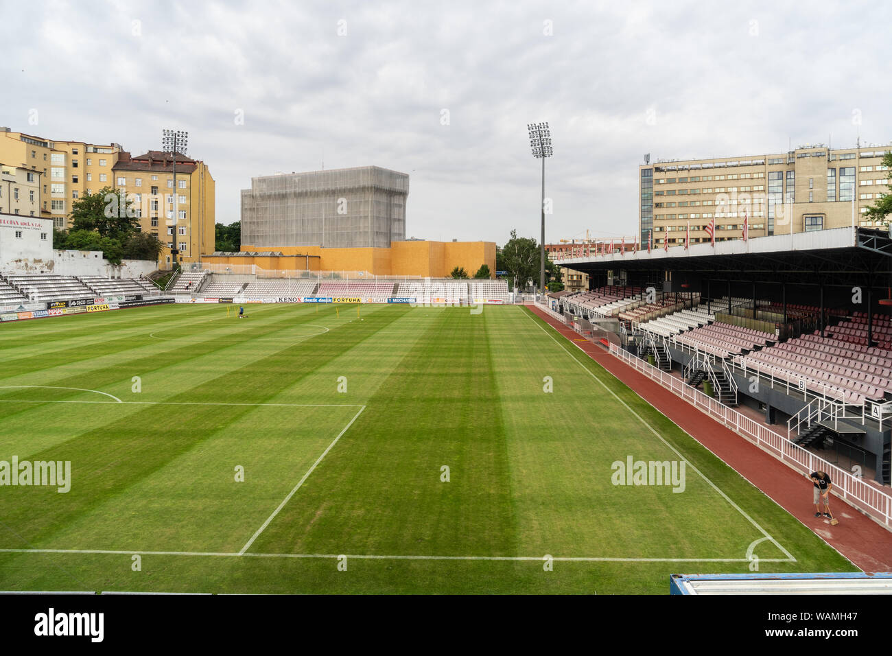The view on the Zizkov footbal stadium in Prague. The stadium is also seat of famous football club Viktoria Zizkov.  (CTK Photo/Vaclav Zahorsky) Stock Photo
