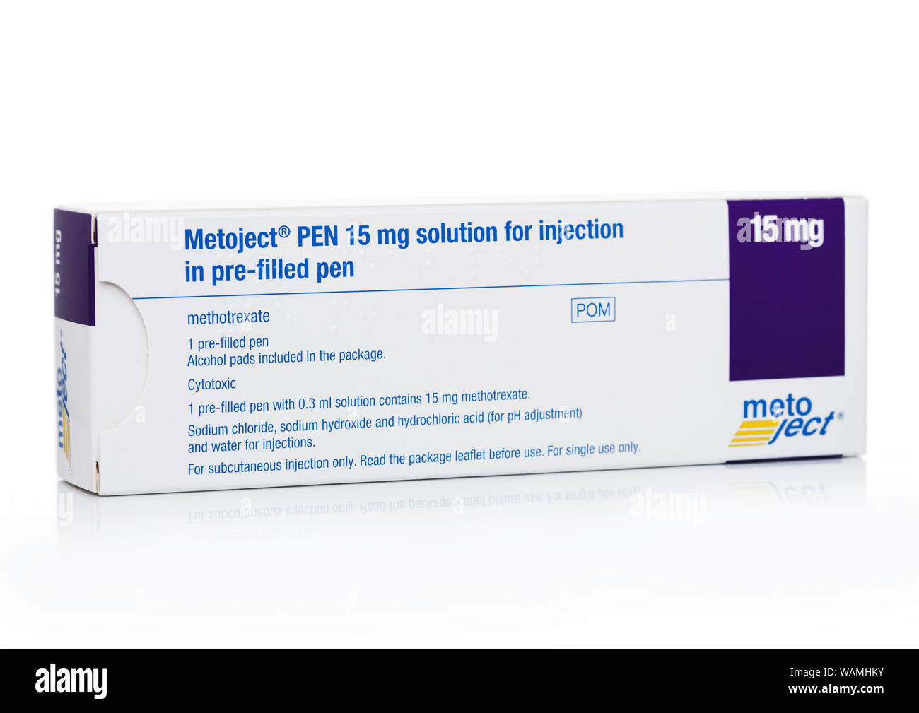 LONDON, UK - AUGUST 18, 2019: Pack of Metoject 15mg solution for injection  in pre-filled pen on white background. Methotrexate Stock Photo - Alamy