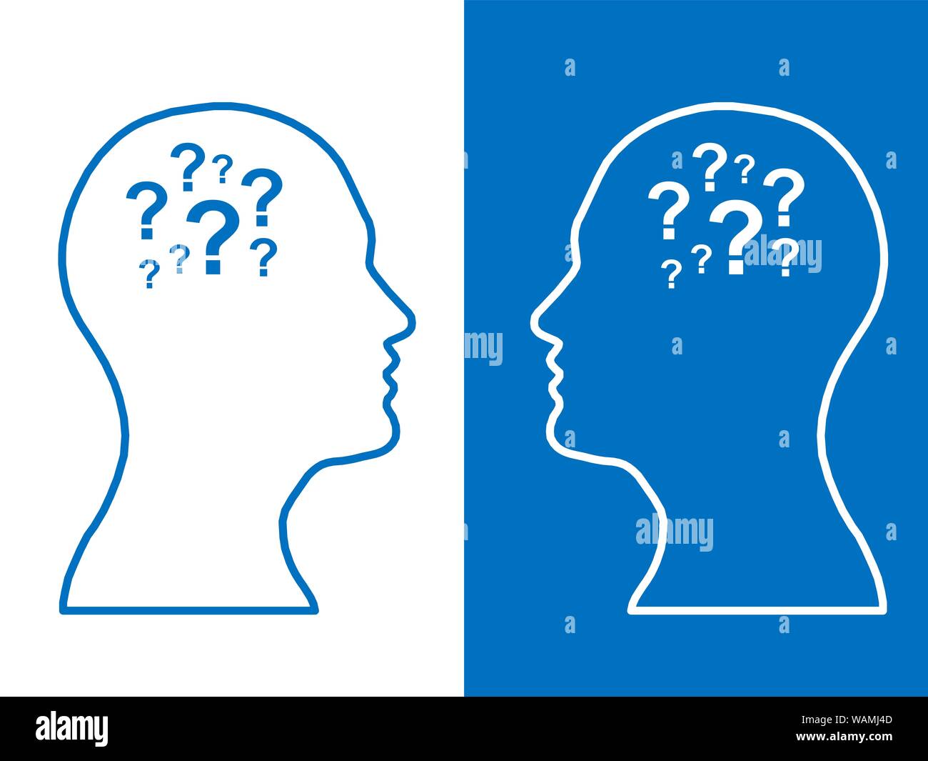 Heads of two people, abstract brain for concept question, process human ...
