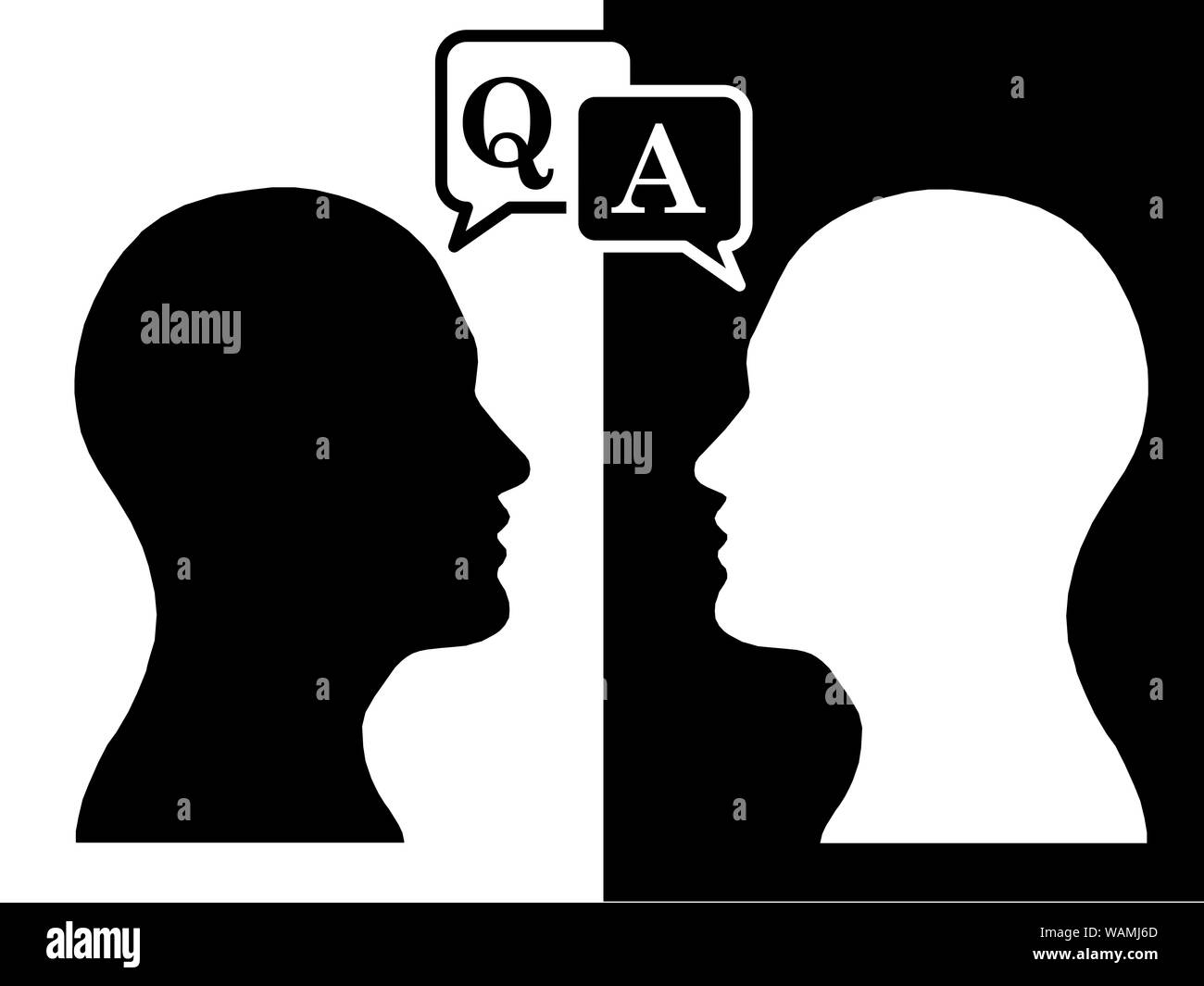 Heads of two people, brainstorming concept anwer question, process ...